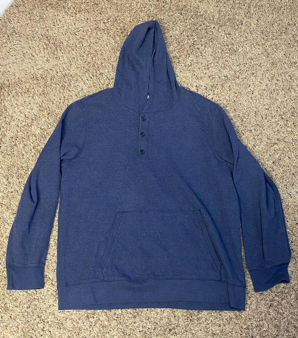 RedHead Mens XL Navy Waffle Knit 3 Button Henley Pullover Hoodie pre owned